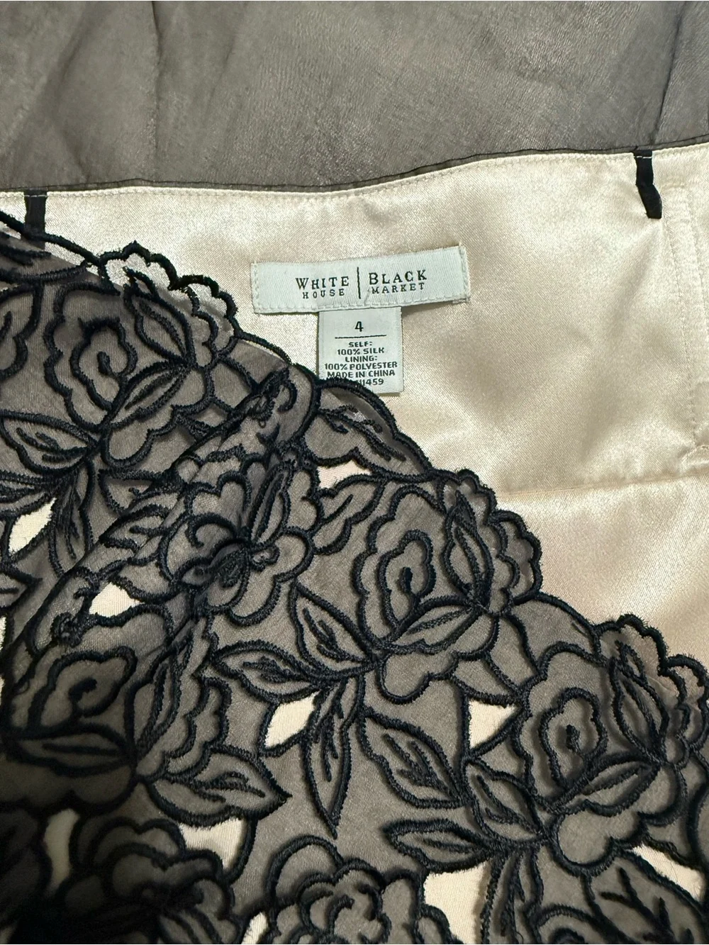 White House Black Market Black Strapless Floral Overlay Chiffon Dress Size 4